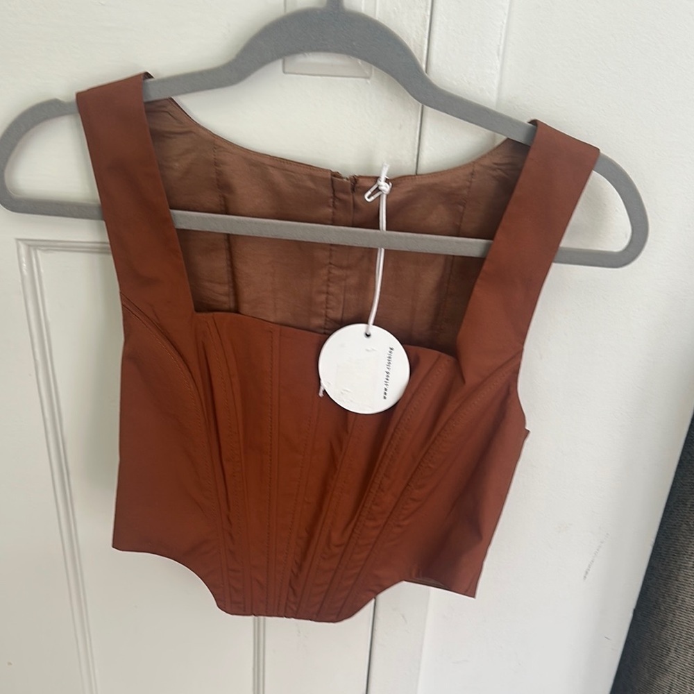 STAUD Brown Fitted Bustier Tank Top